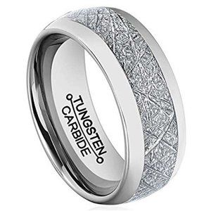 Womens or Mens Tungsten Wedding Band 8mm. Silver Tone Ring w/ Inspired Meteorite